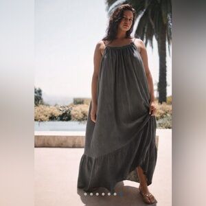 Anthropologie Celandine Malika Gauze Maxi Dress Cover Up XL Washed Charcoal Boho